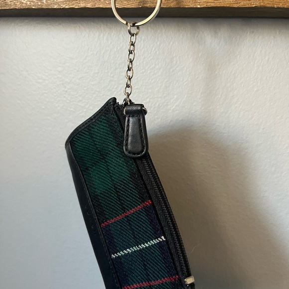 Coach Skinny Mini Wool Tartan Plaid Zip Card Case Keychain Black Leather - Picture 4 of 16